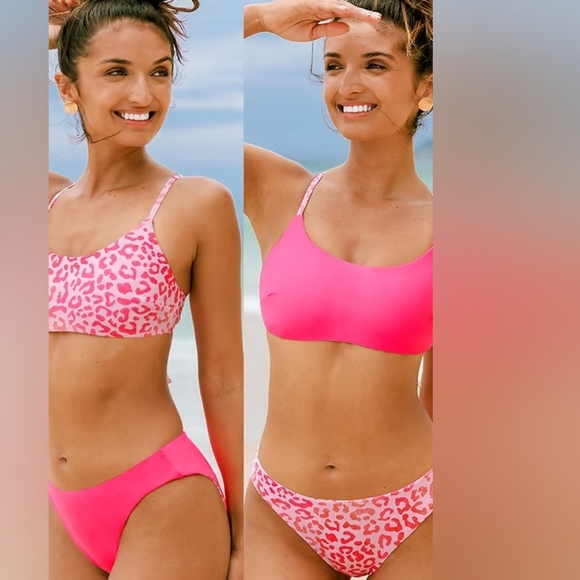 Cupshe Swim Bikini Reversible Pink Leopard Criss Cross Size M Bottom/L Top  FL - Picture 1 of 7